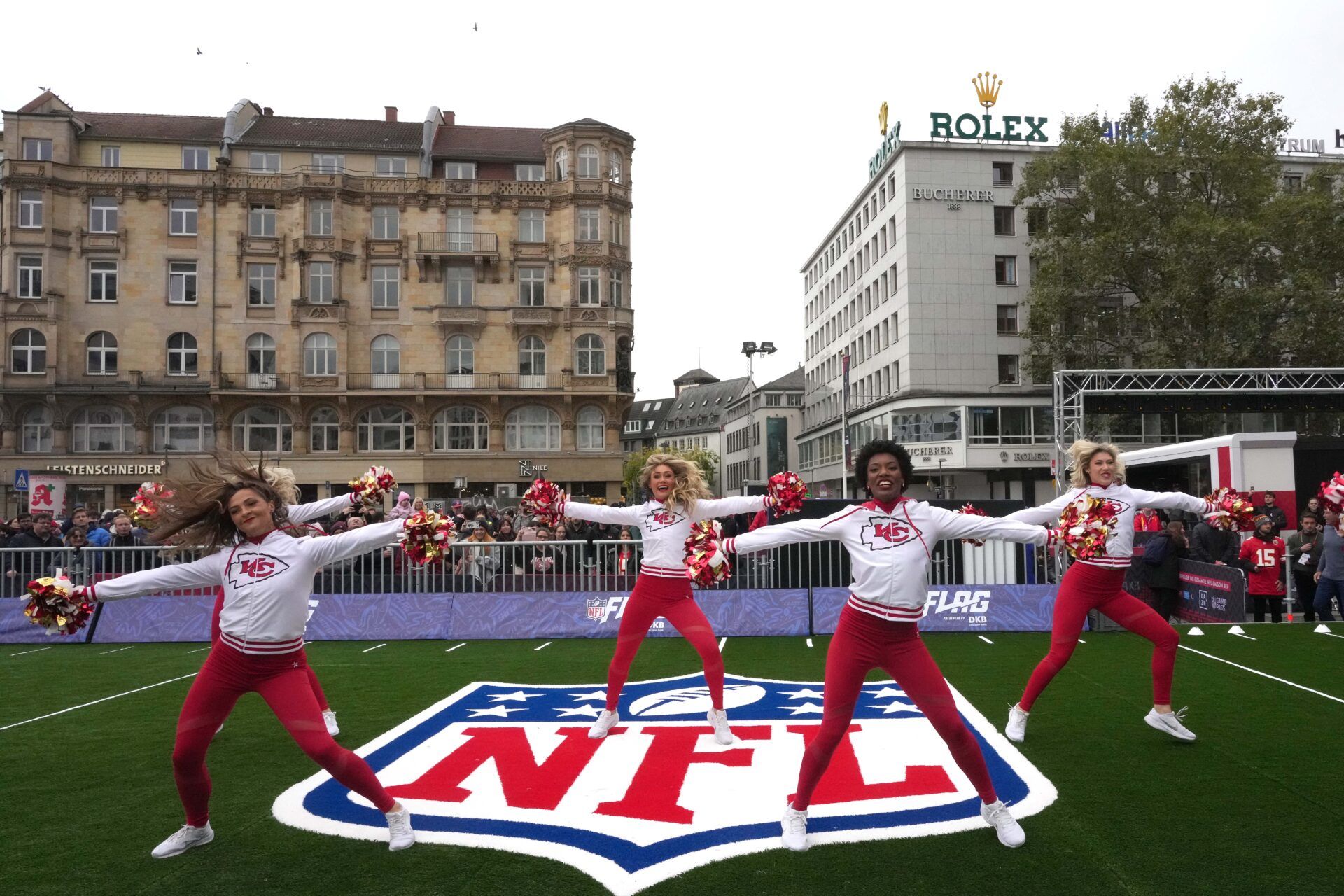 Kansas City Chiefs cheerleaders perform during the NFL Frankfurt Experience.