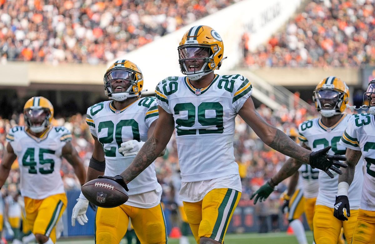 Rasul Douglas (29) celebrates a fumble recovery during second half of their game against the Chicago Bears.