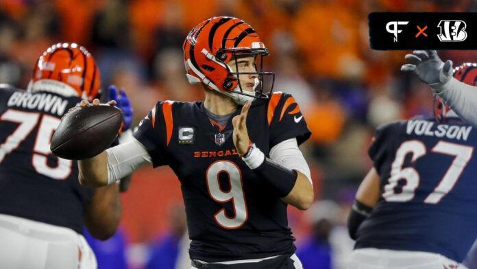 Joe Burrow (9) throws a pass against the Buffalo Bills in the first half at Paycor Stadium.