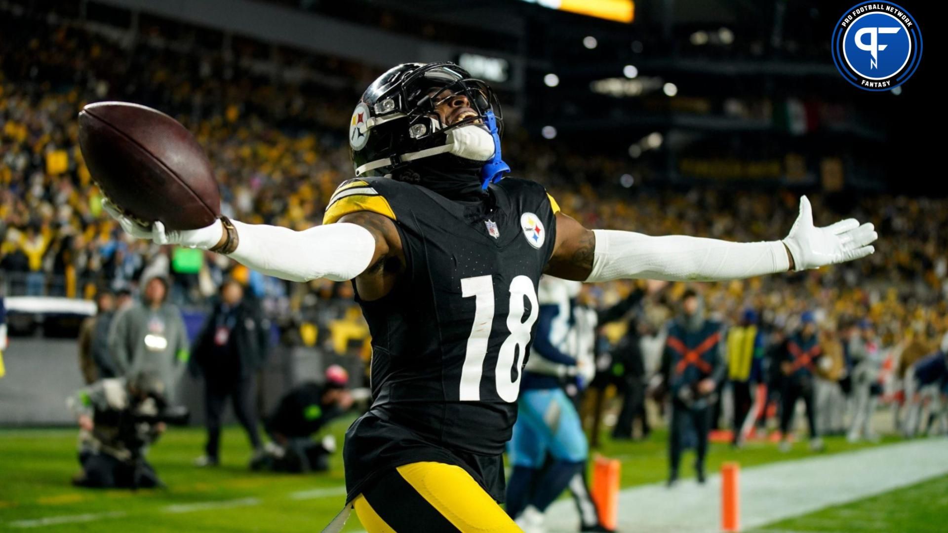 Pittsburgh Steelers wide receiver Diontae Johnson (18) celebrates his touchdown against the Tennessee Titans.