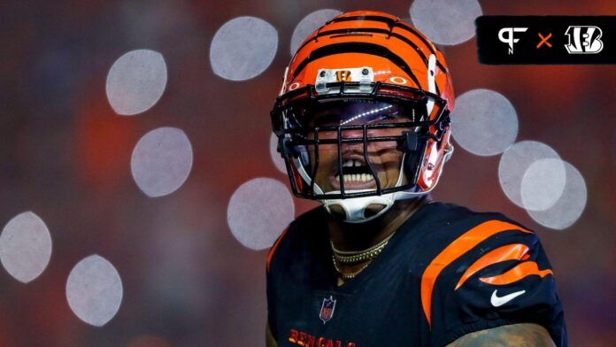 Cincinnati Bengals offensive tackle Orlando Brown Jr. (75) runs onto the field before the game against the Buffalo Bills at Paycor Stadium.