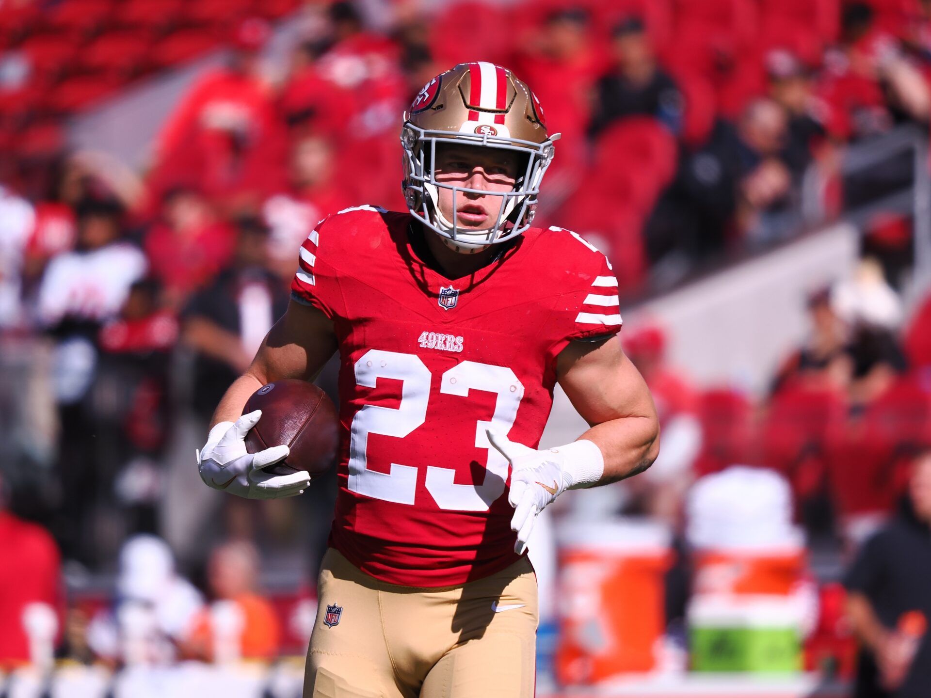 San Francisco 49ers running back Christian McCaffrey (23) before the game against the Cincinnati Bengals at Levi's Stadium.