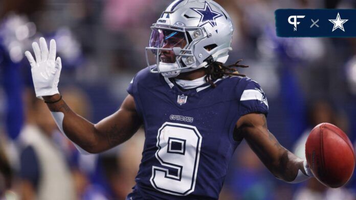 Dallas Cowboys WR KaVontae Turpin (9) celebrates after returning a punt for a touchdown.