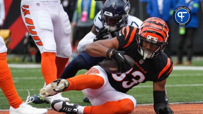 Cincinnati Bengals wide receiver Tyler Boyd (83) scores Cincinnati's first touchdown during their game against the Seattle Seahawks.