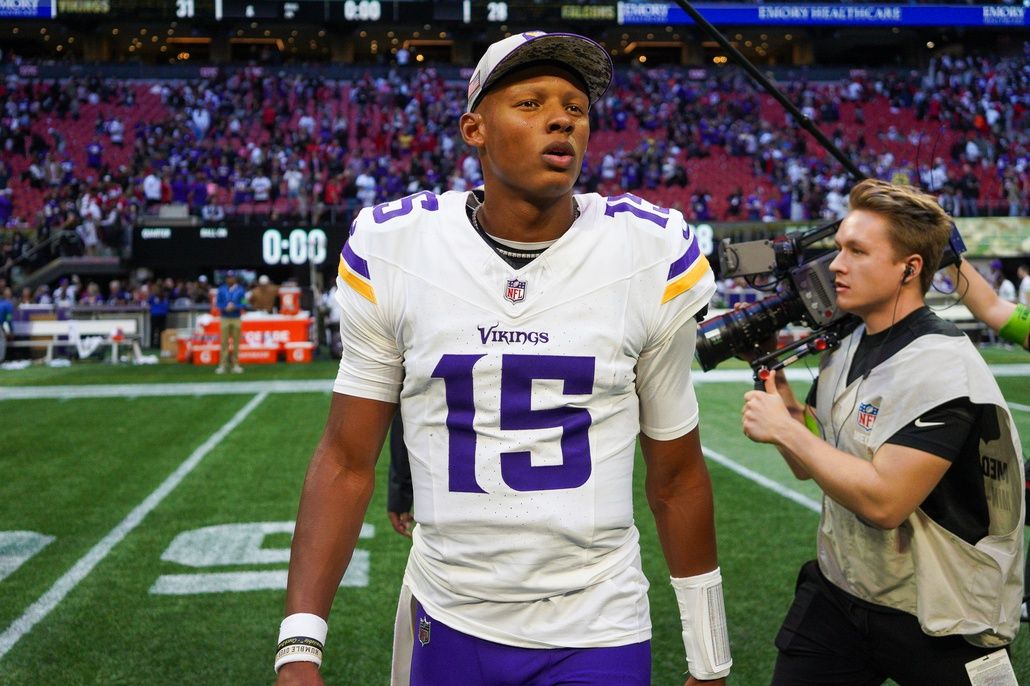 Joshua Dobbs (15) after a victory against the Atlanta Falcons at Mercedes-Benz Stadium.