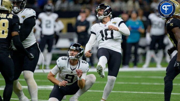 Brandon McManus (10) watches his field goal go in against the New Orleans Saints during the second quarter at the Caesars Superdome.