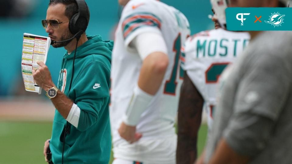 Miami Dolphins head coach Mike McDaniel calls a play during the team's game against the New England Patriots.