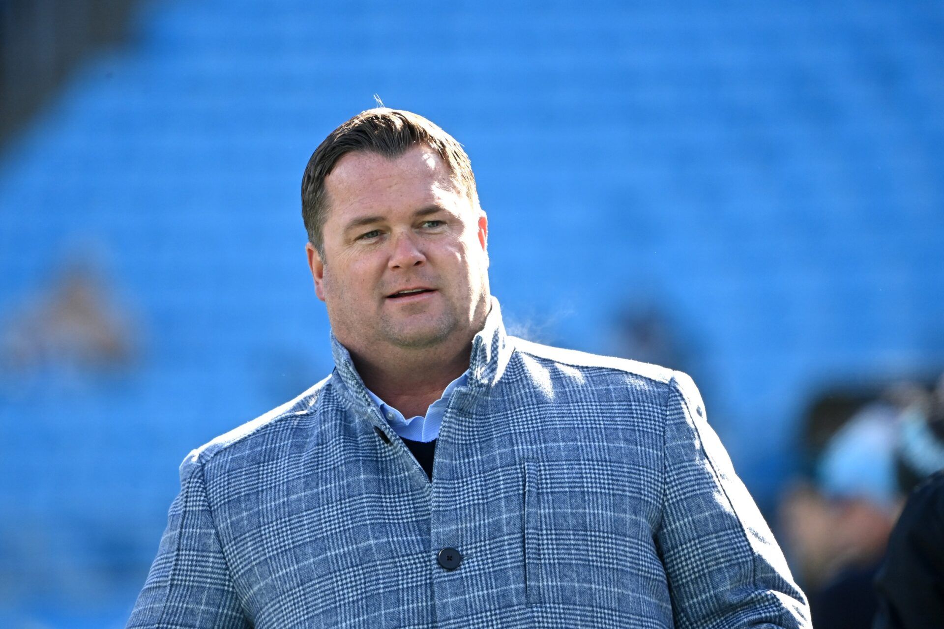 Carolina Panthers general manager Scott Fitterer during warmups at Bank of America Stadium.