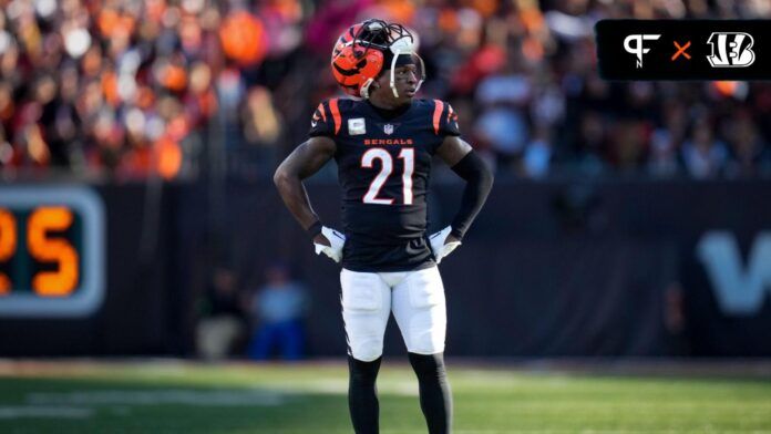 Mike Hilton (21) stands by as his fumble recovery is reviewed in the second quarter of the NFL Week 10 game between the Cincinnati Bengals and the Houston Texans at Paycor Stadium.