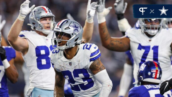 Dallas Cowboys running back Rico Dowdle (23) reacts during the second half against the New York Giants at AT&T Stadium.