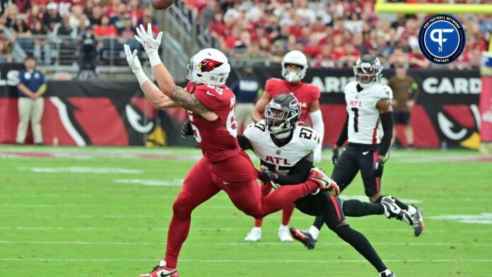 Arizona Cardinals TE Trey McBride catches a pass against the Atlanta Falcons.