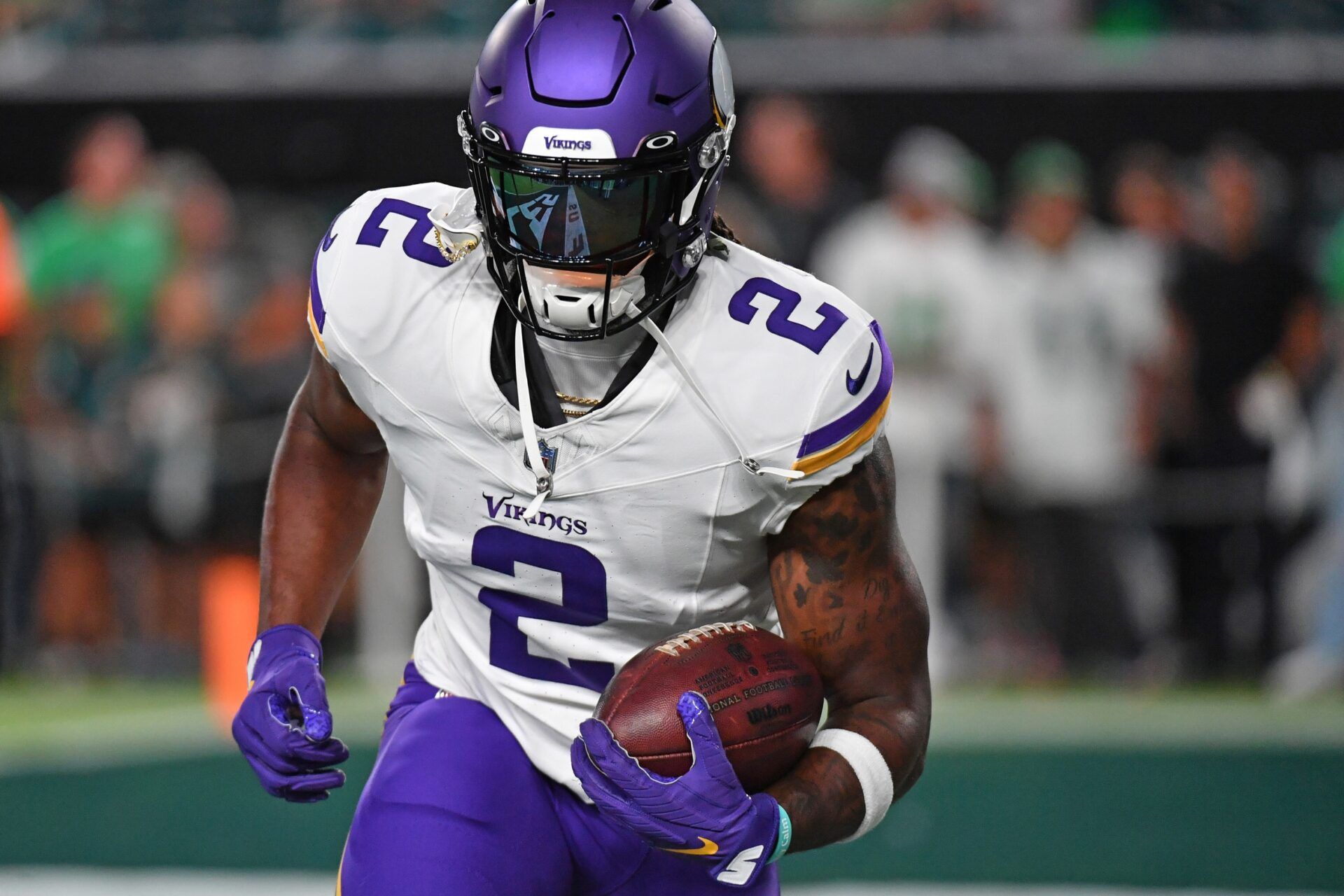 Minnesota Vikings RB Alexander Mattison (2) during warmups against the Philadelphia Eagles.