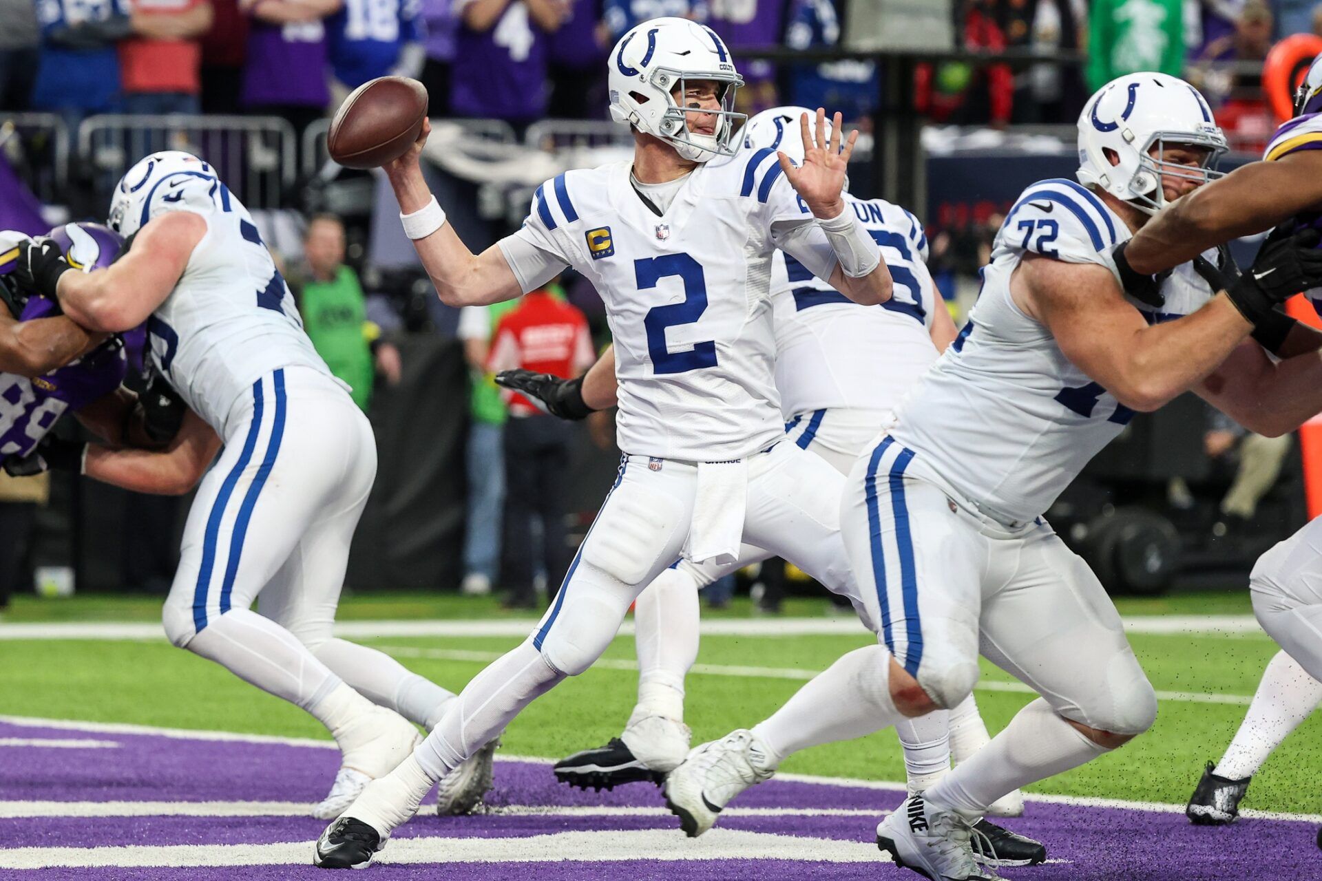 Indianapolis Colts QB Matt Ryan (2) throws a pass against the Minnesota Vikings.