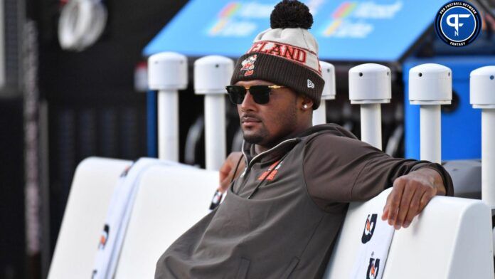 Deshaun Watson (4) on the bench during pregame warmups against the Philadelphia Eagles at Lincoln Financial Field.