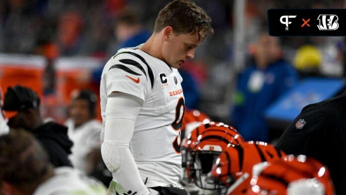 Cincinnati Bengals quarterback Joe Burrow (9) on the sideline during the second quarter against the Baltimore Ravens at M&T Bank Stadium.