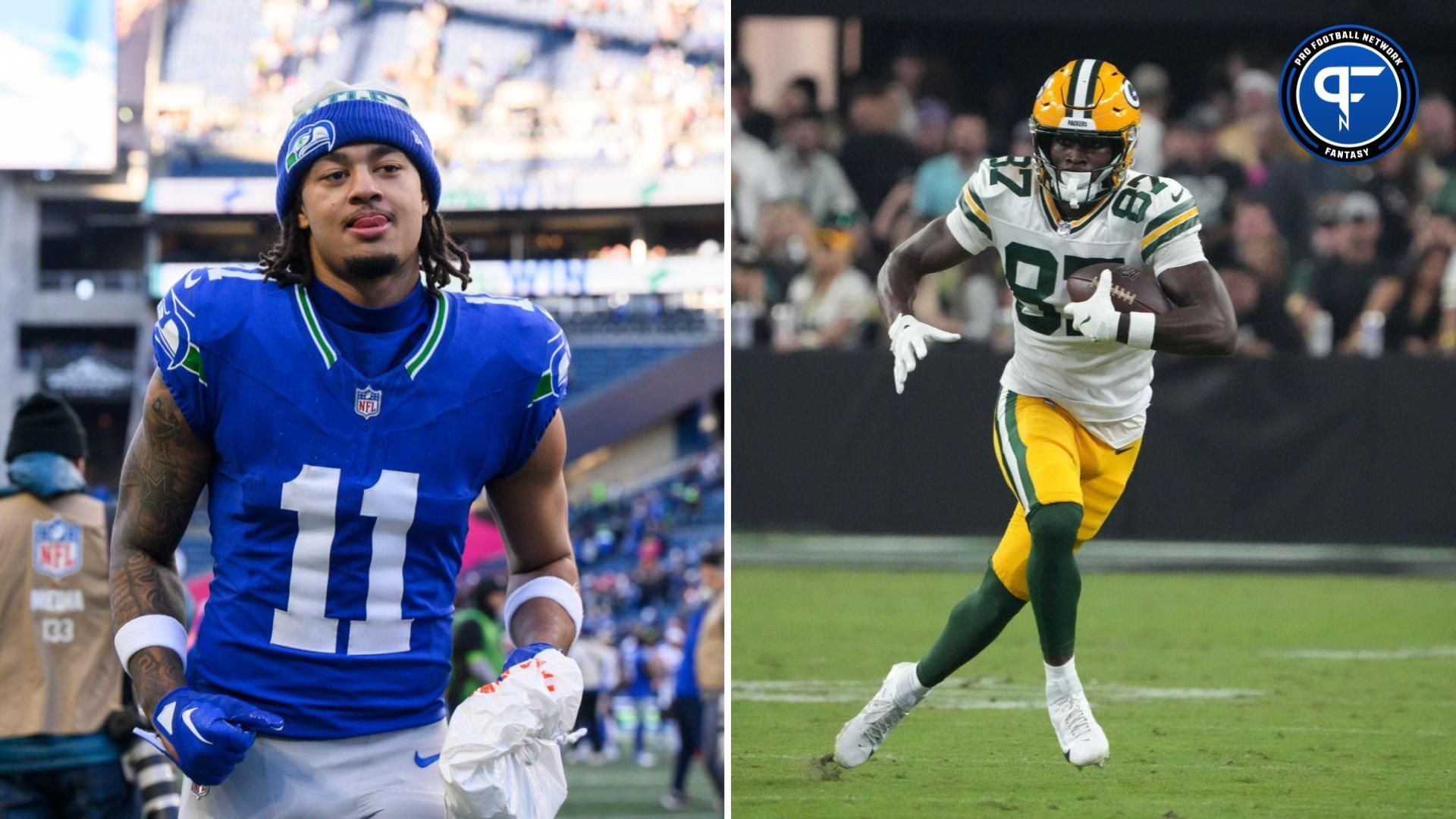 Green Bay Packers wide receiver Romeo Doubs (87) carries the ball against the Las Vegas Raiders in the second half at Allegiant Stadium.