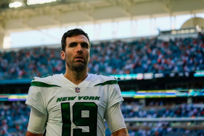 Joe Flacco (19) leaves the field after a game against the Miami Dolphins at Hard Rock Stadium.