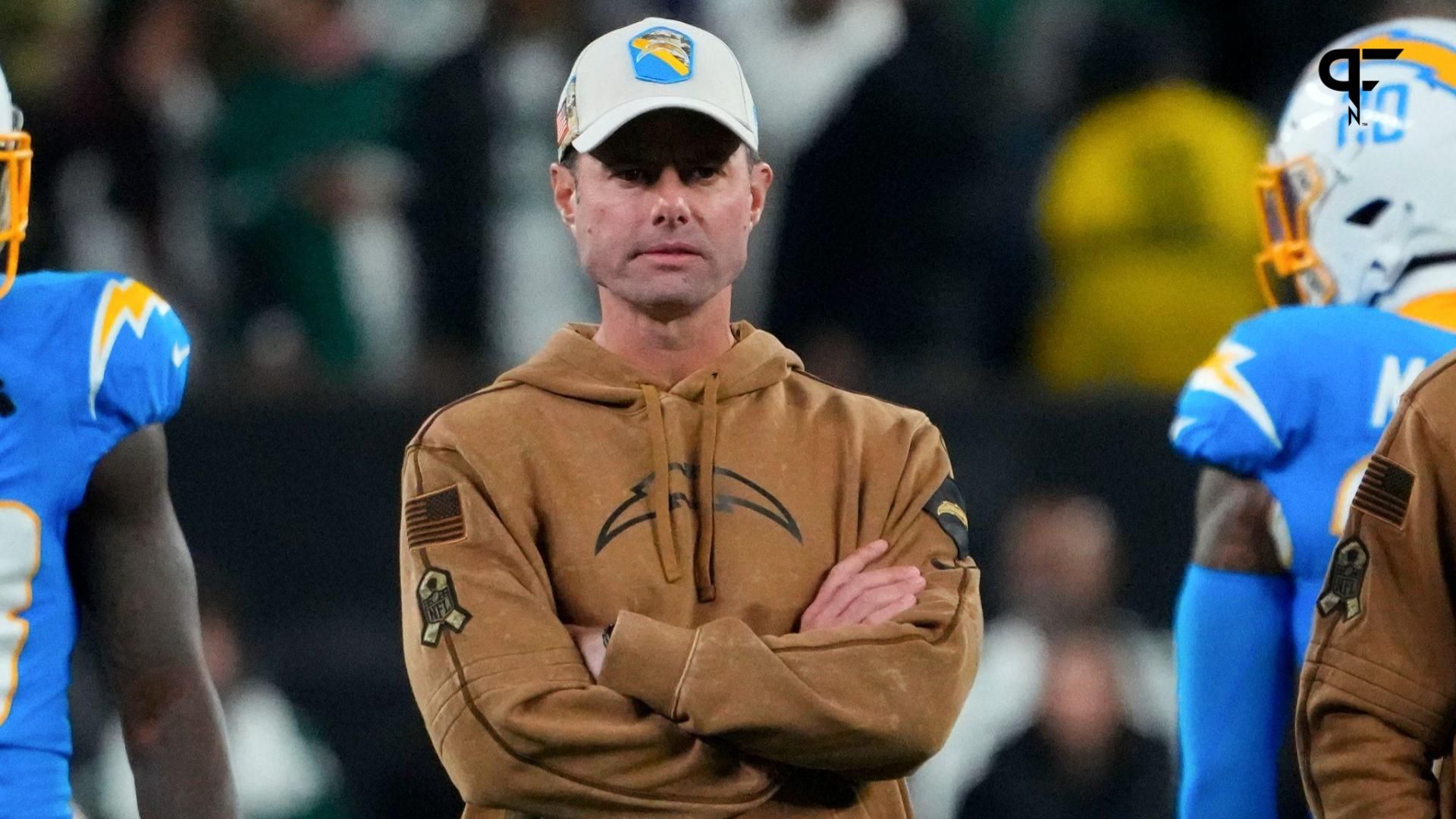 Los Angeles Chargers head coach Brandon Staley looks on before a game against the New York Jets at MetLife Stadium.