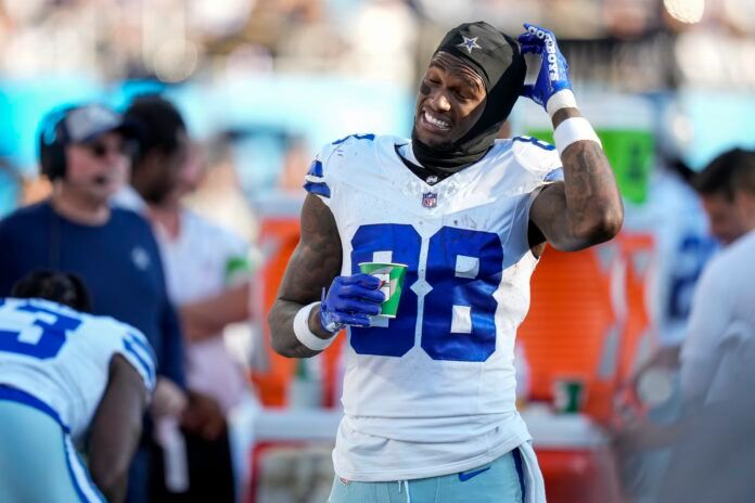 Dallas Cowboys wide receiver CeeDee Lamb (88) on the sidelines during the second half against the Carolina Panthers at Bank of America Stadium.