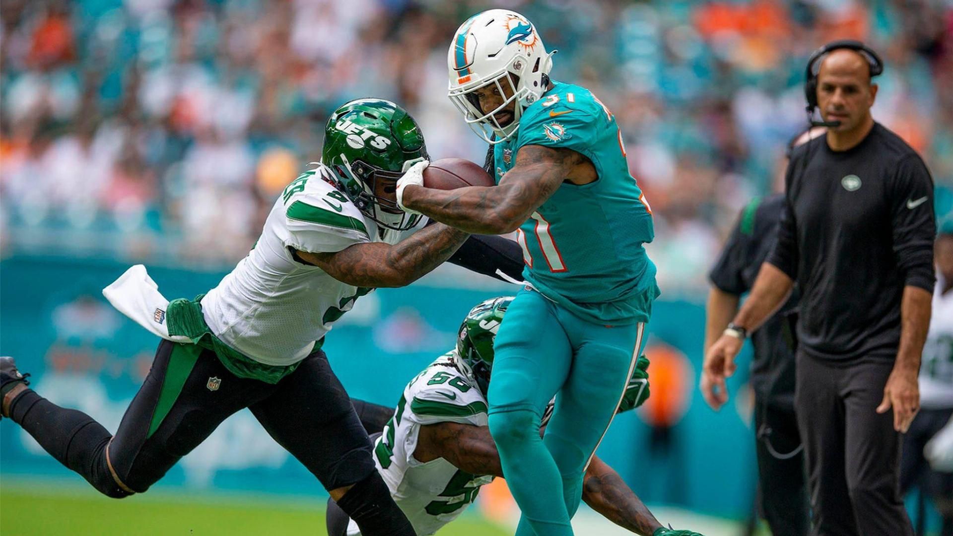 Miami Dolphins wide receiver Cedrick Wilson Jr. (11), against the New York Jets during NFL action Sunday January 08, 2023 at Hard Rock Stadium in Miami Gardens.