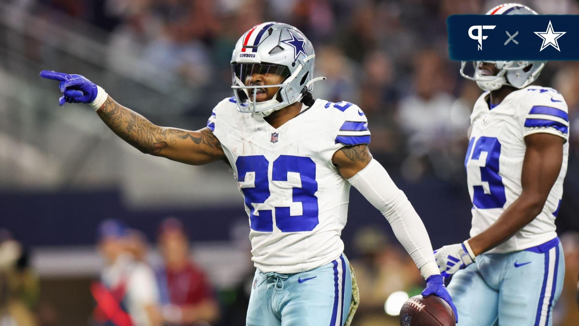 Dallas Cowboys running back Rico Dowdle (23) reacts during the first half against the New York Giants at AT&T Stadium.