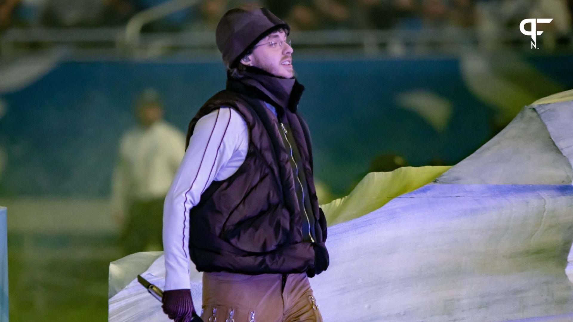 Rapper Jack Harlow entertains at halftime during the Thanksgiving day game between the Detroit Lions and the Green Bay Packers at Ford Field.