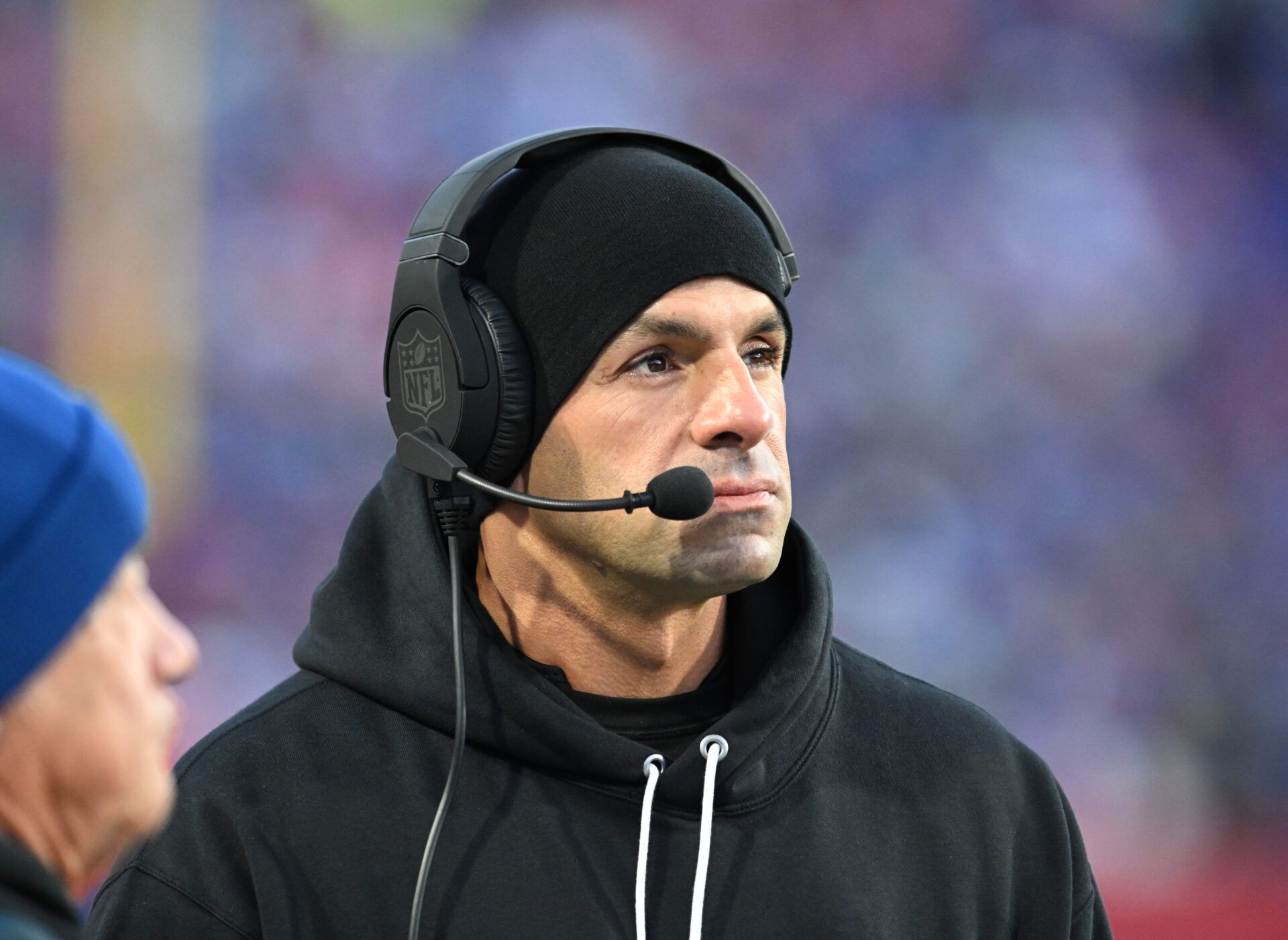 New York Jets head coach Robert Saleh on the sidelines in the first quarter game against the Buffalo Bills at Highmark Stadium.