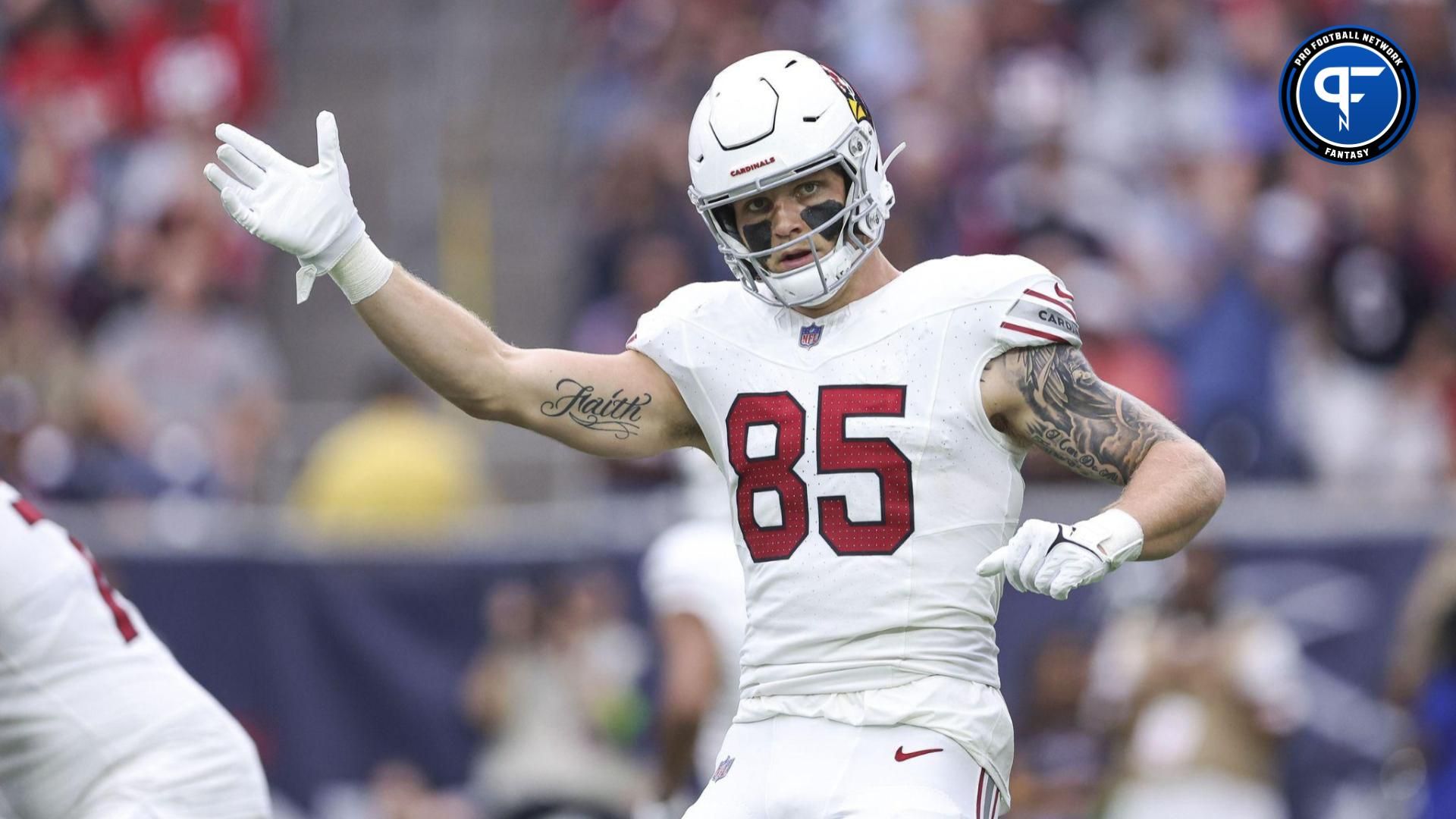 Arizona Cardinals tight end Trey McBride (85) reacts during the game against the Houston Texans at NRG Stadium.