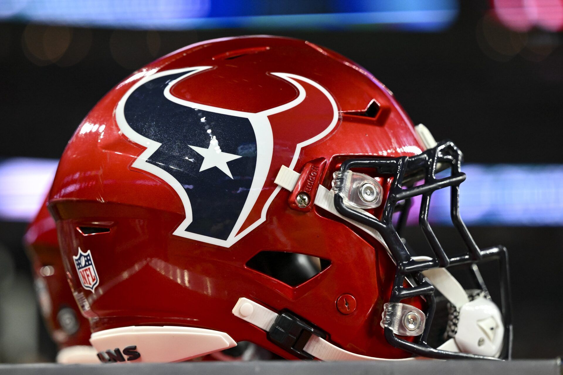 Houston Texans helmet on the sideline during the third quarter against the Philadelphia Eagles at NRG Stadium.