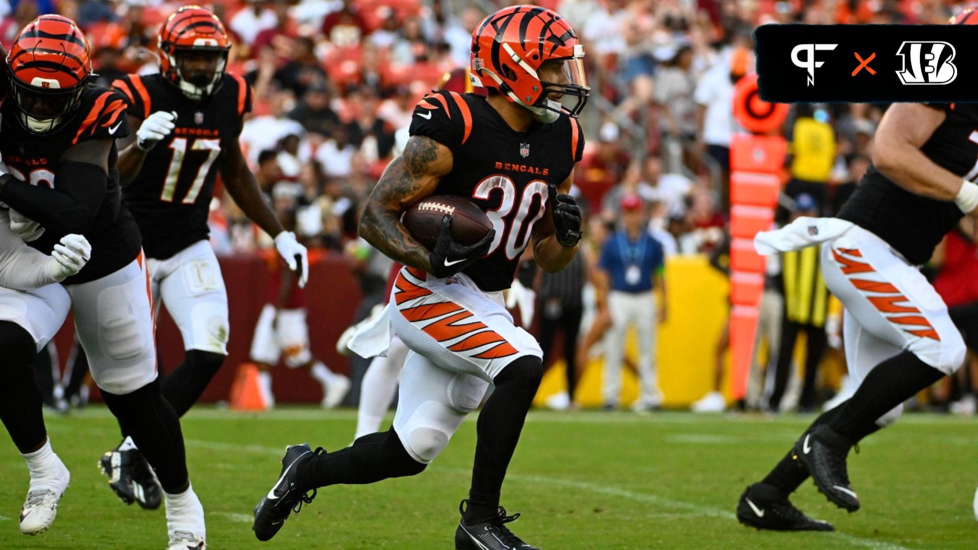 Cincinnati Bengals running back Chase Brown (30) carries the ball against the Washington Commanders during the first half at FedExField.