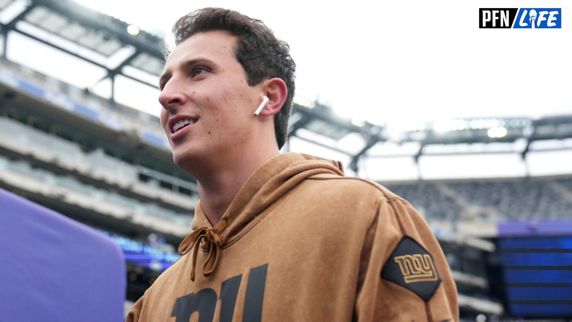 New York Giants QB Tommy DeVito (15) is shown at MetLife Stadium before a game.