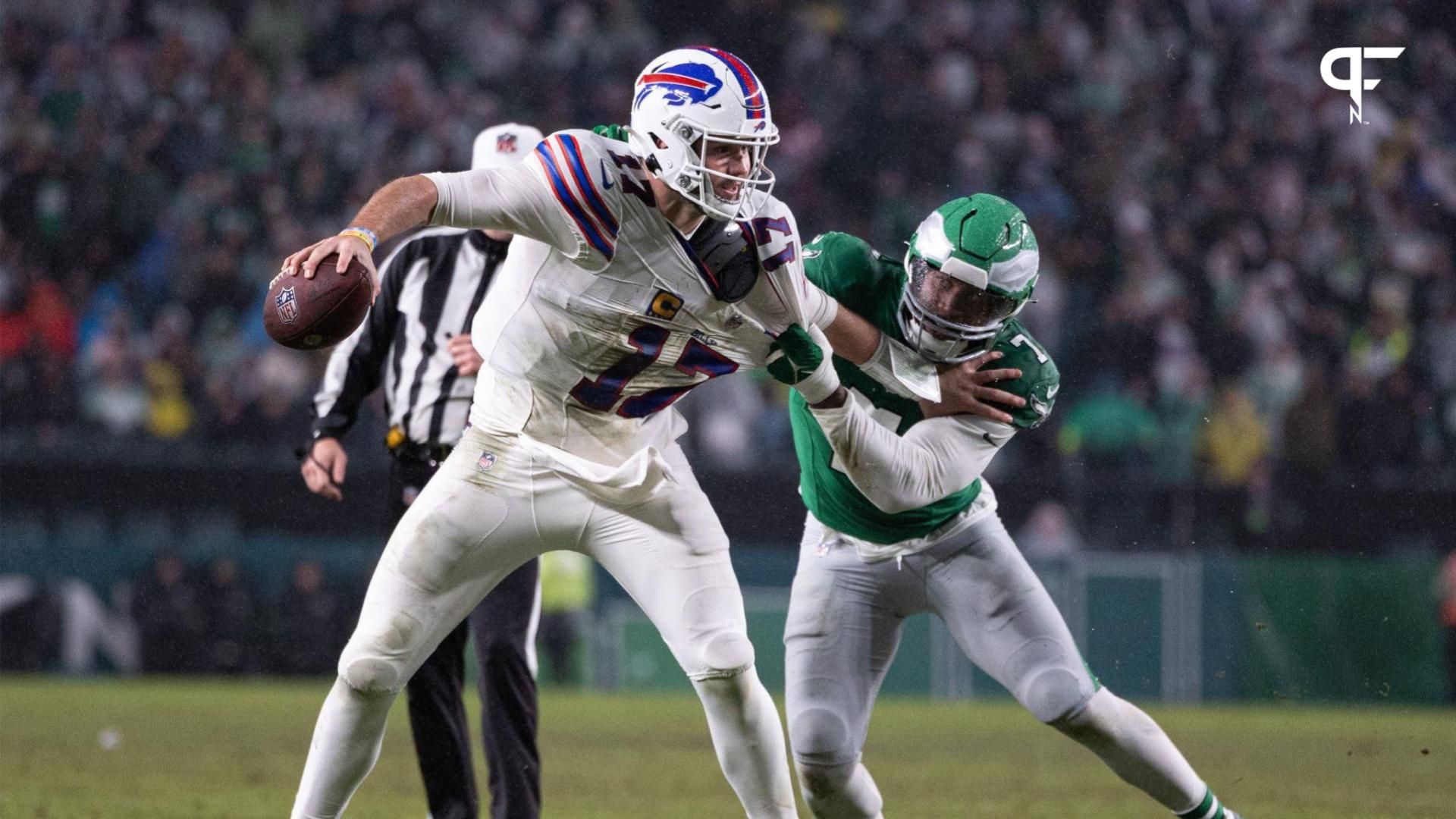 Philadelphia Eagles linebacker Haason Reddick (7) sacks Buffalo Bills quarterback Josh Allen (17) during the second quarter at Lincoln Financial Field.