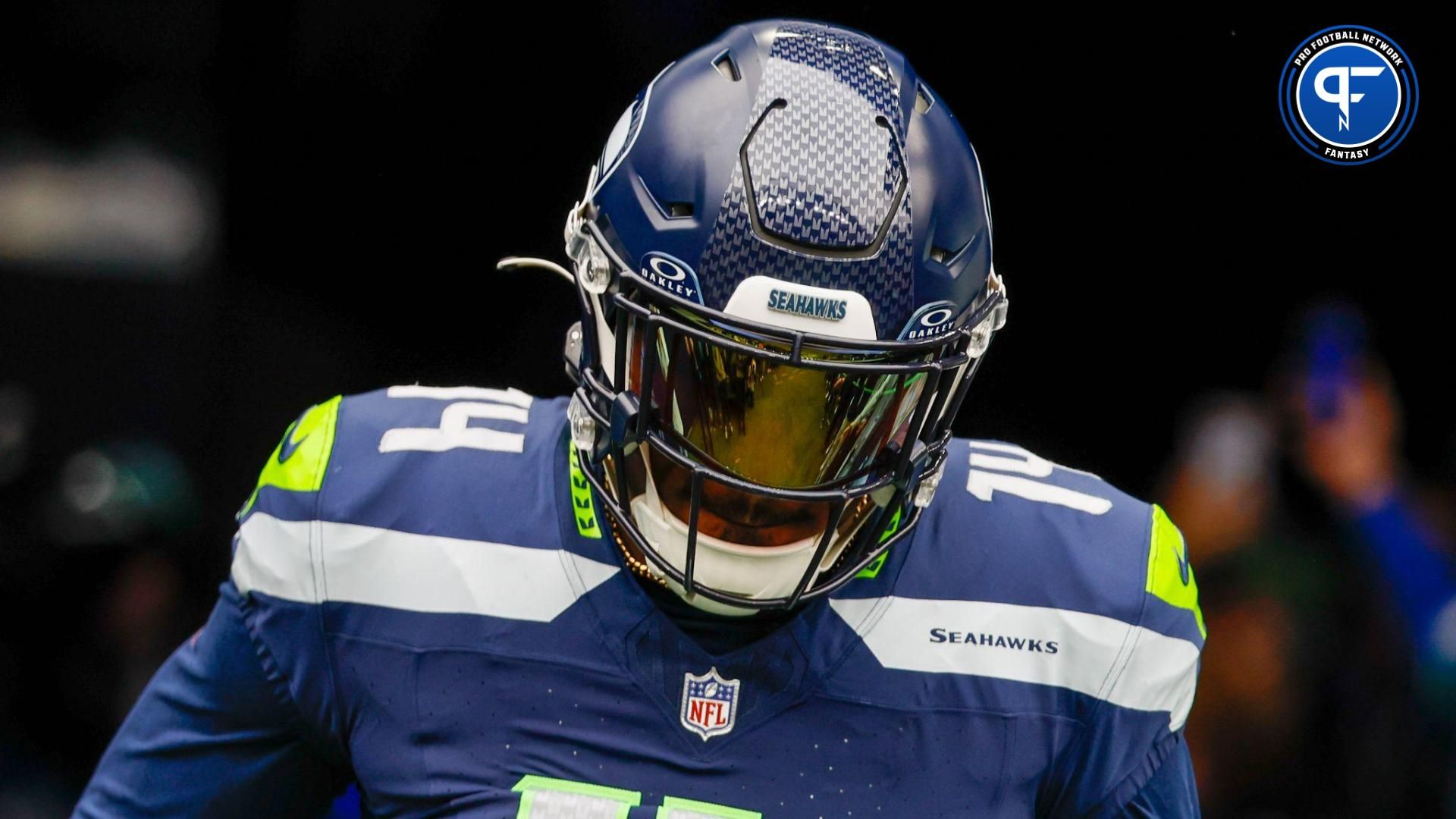 Seattle Seahawks wide receiver DK Metcalf (14) exits the locker room before pregame warmups against the Washington Commanders at Lumen Field.