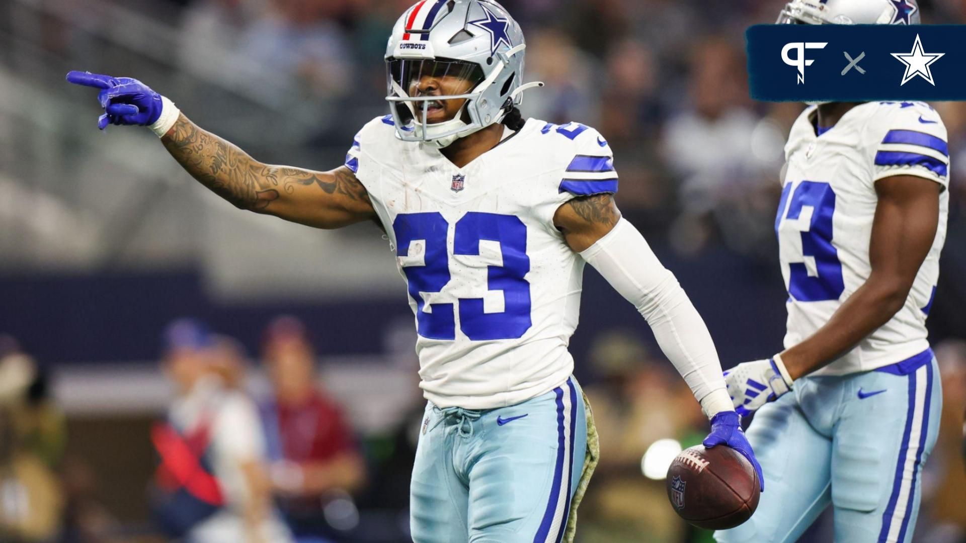 Dallas Cowboys running back Rico Dowdle (23) reacts during the first half against the New York Giants at AT&T Stadium.