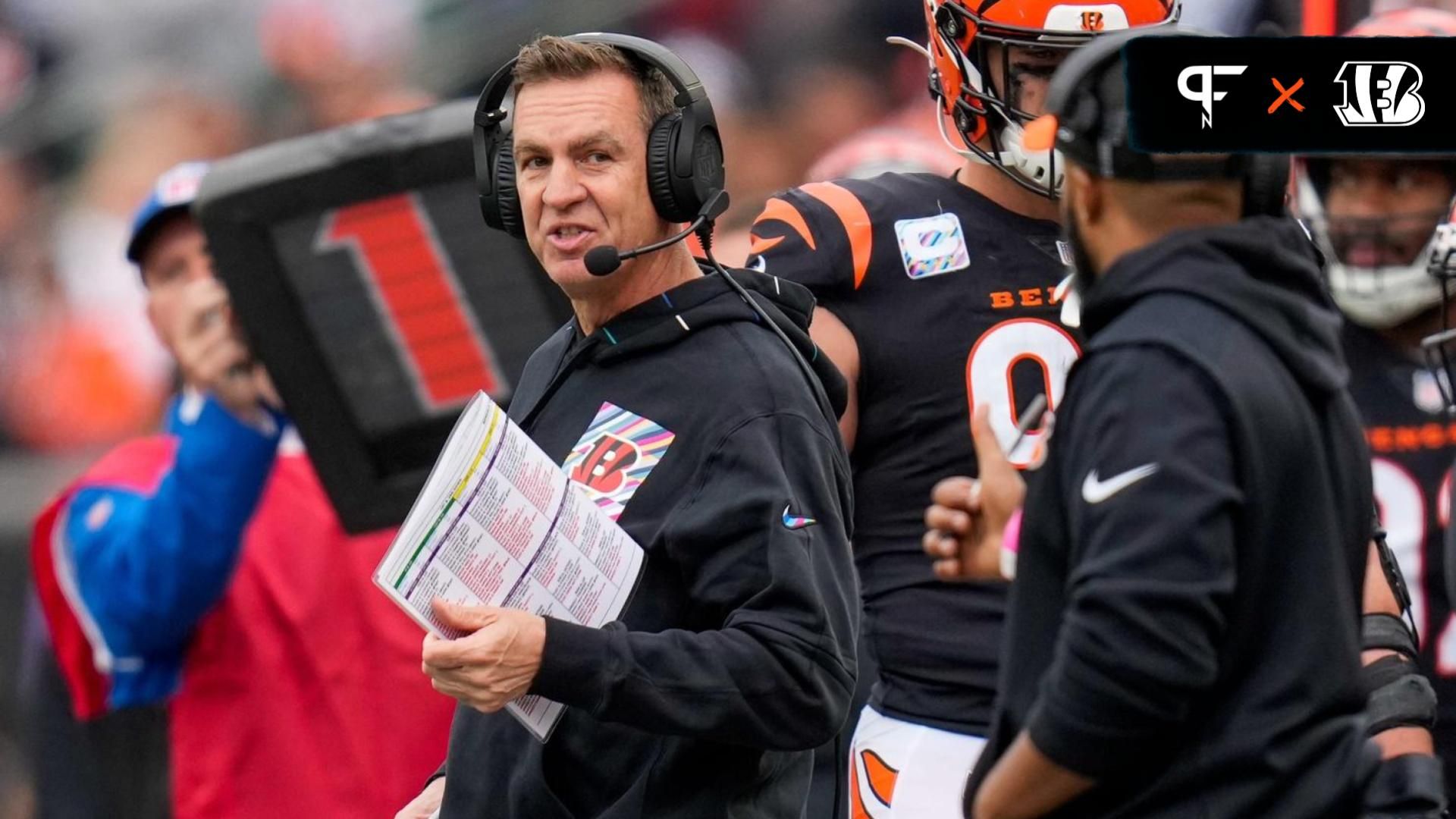 Lou Anarumo calls down the sideline in the third quarter of the NFL Week 6 game between the Cincinnati Bengals and the Seattle Seahawks at Paycor Stadium.