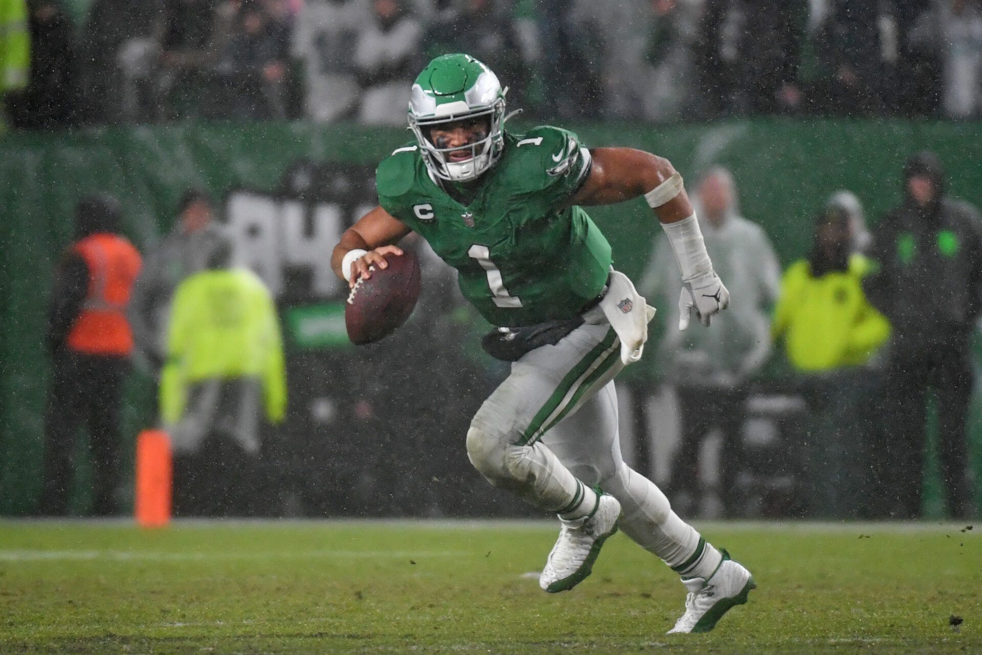 Philadelphia Eagles quarterback Jalen Hurts (1) against the Buffalo Bills at Lincoln Financial Field.