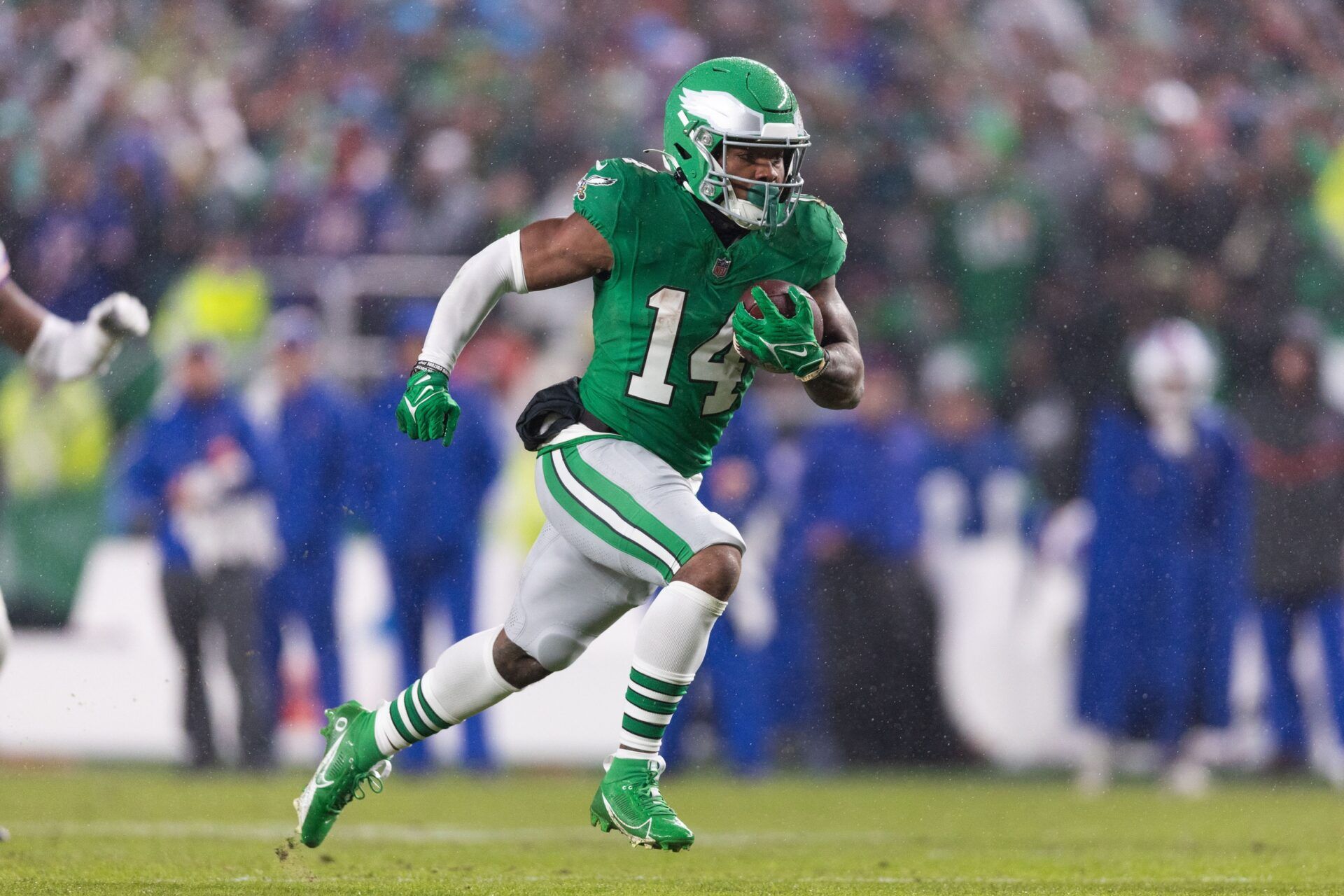 Philadelphia Eagles RB Kenneth Gainwell (14) runs the ball against the Buffalo Bills.