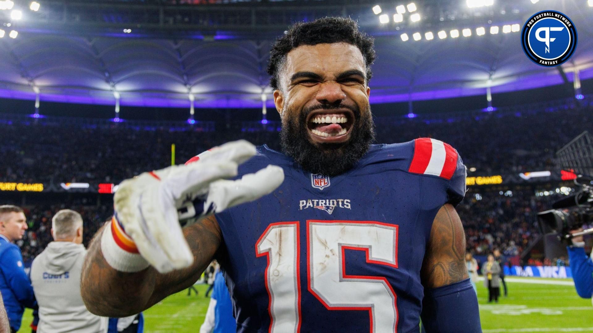 New England Patriots running back Ezekiel Elliott (15) after an International Series game against the Indianapolis Colts at Deutsche Bank Park.