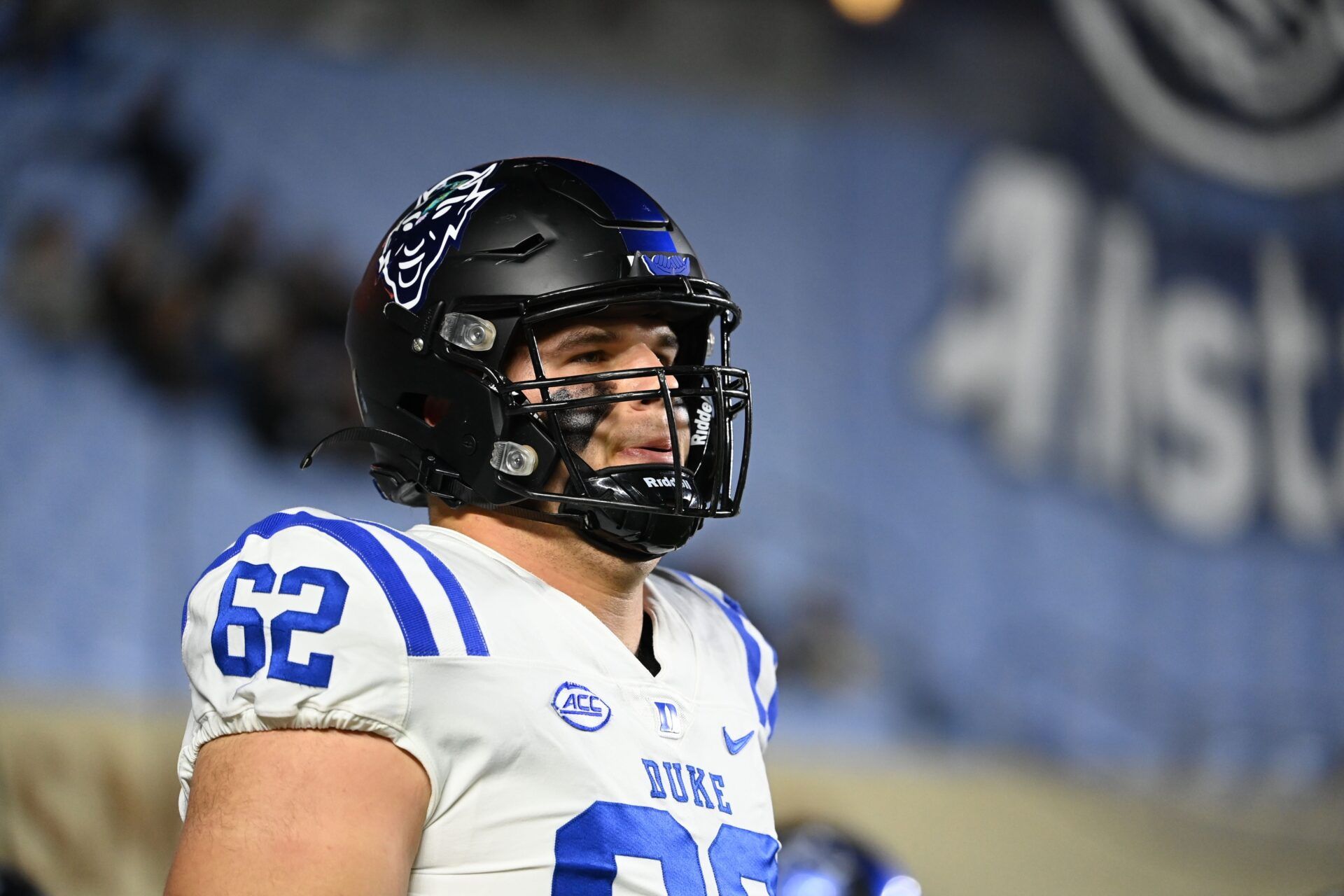 Duke Blue Devils offensive lineman Graham Barton (62) before the game at Kenan Memorial Stadium.