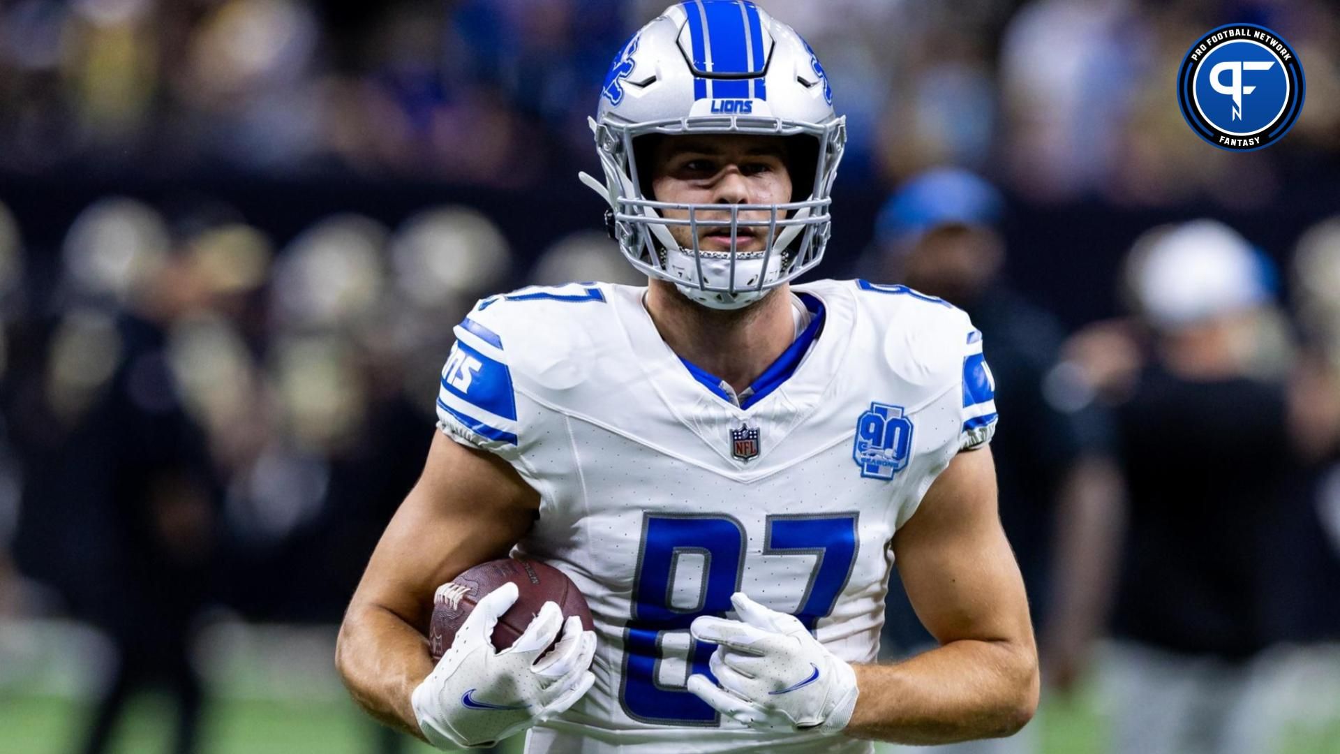 Detroit Lions tight end Sam LaPorta (87) during warmups before the game against the New Orleans Saints at Caesars Superdome.