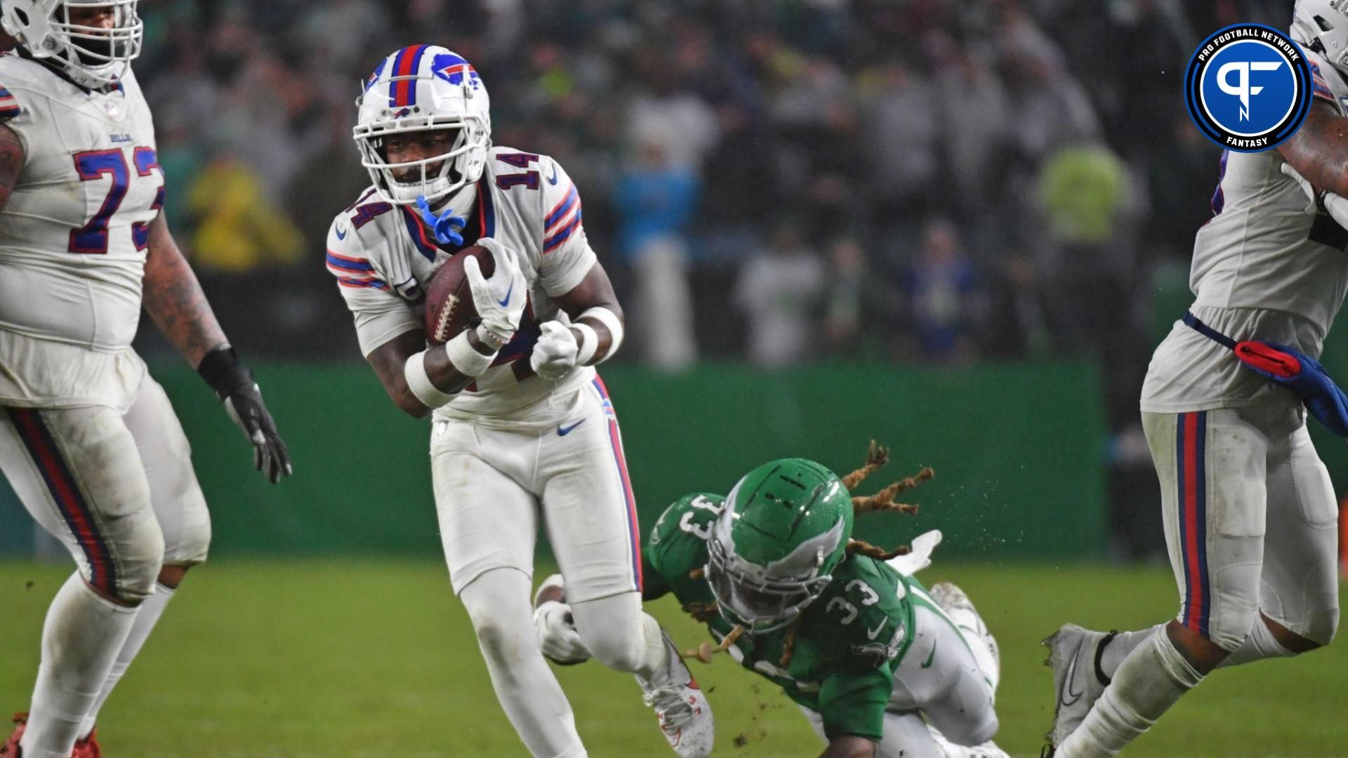 Buffalo Bills wide receiver Stefon Diggs (14) breaks away from Philadelphia Eagles cornerback Bradley Roby (33) during the fourth quarter at Lincoln Financial Field.