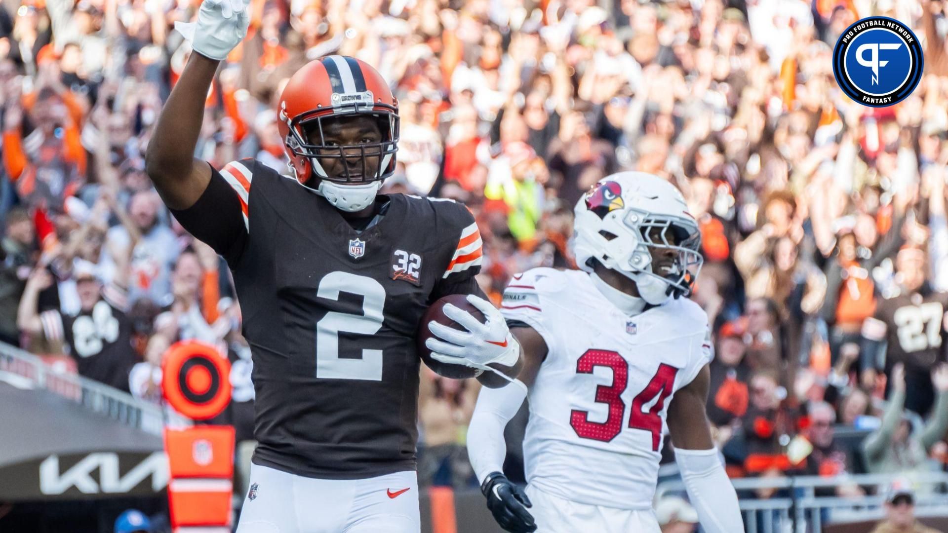 Cleveland Browns WR Amari Cooper (2) celebrates after scoring a touchdown against the Arizona Cardinals.