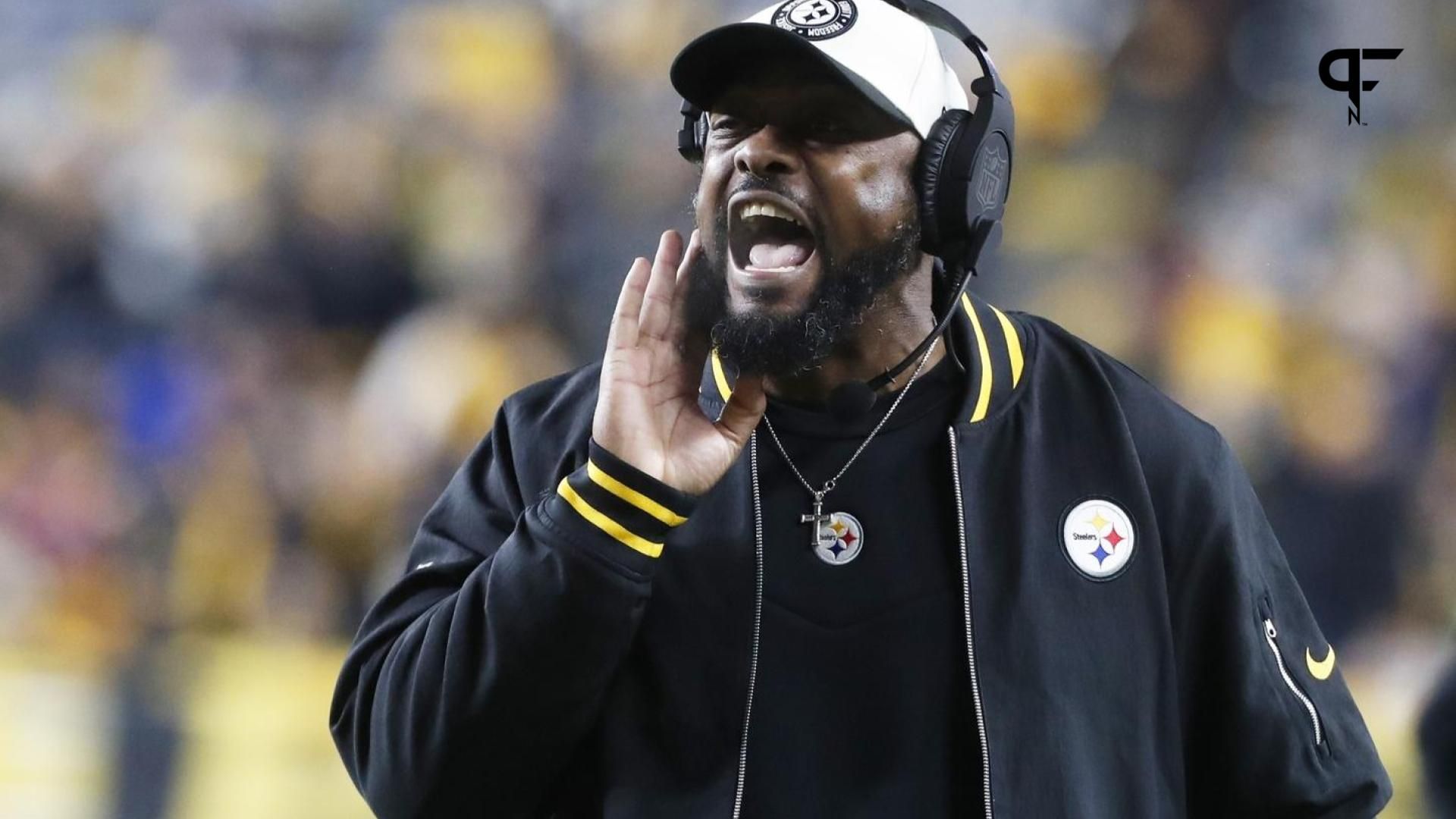 Pittsburgh Steelers head coach Mike Tomlin reacts on the sidelines against the New England Patriots during the fourth quarter at Acrisure Stadium. New England won 21-18.