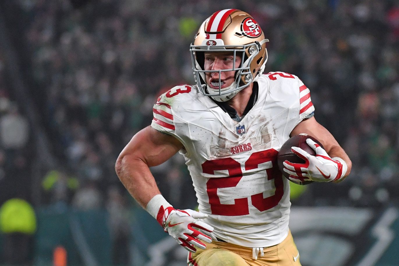 San Francisco 49ers running back Christian McCaffrey (23) against the Philadelphia Eagles at Lincoln Financial Field.