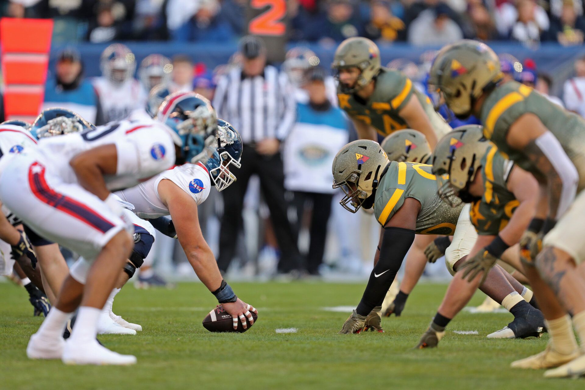 Army and Navy line up for a snap during the first half of the 123rd Army-Navy game at Lincoln Financial Field.