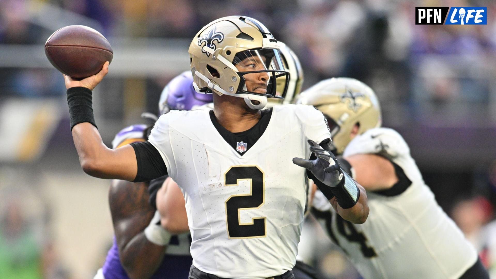 New Orleans Saints quarterback Jameis Winston (2) throws a pass against the Minnesota Vikings during the fourth quarter at U.S. Bank Stadium.