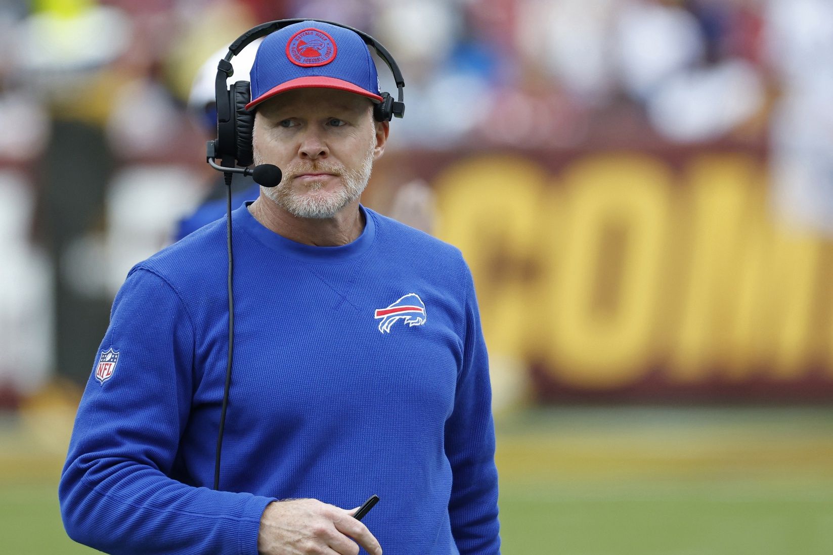 Buffalo Bills head coach Sean McDermott on the sidelines during a game against the Washington Commanders.