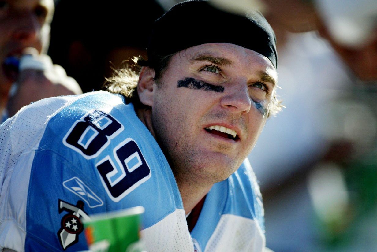 No. 7-Frank Wycheck: Tennessee Titans tight end Wycheck sits on the sideline late in the game against the Jacksonville Jaguars at Alltell Stadium in Jacksonville, Fla. Dec. 22, 2002.