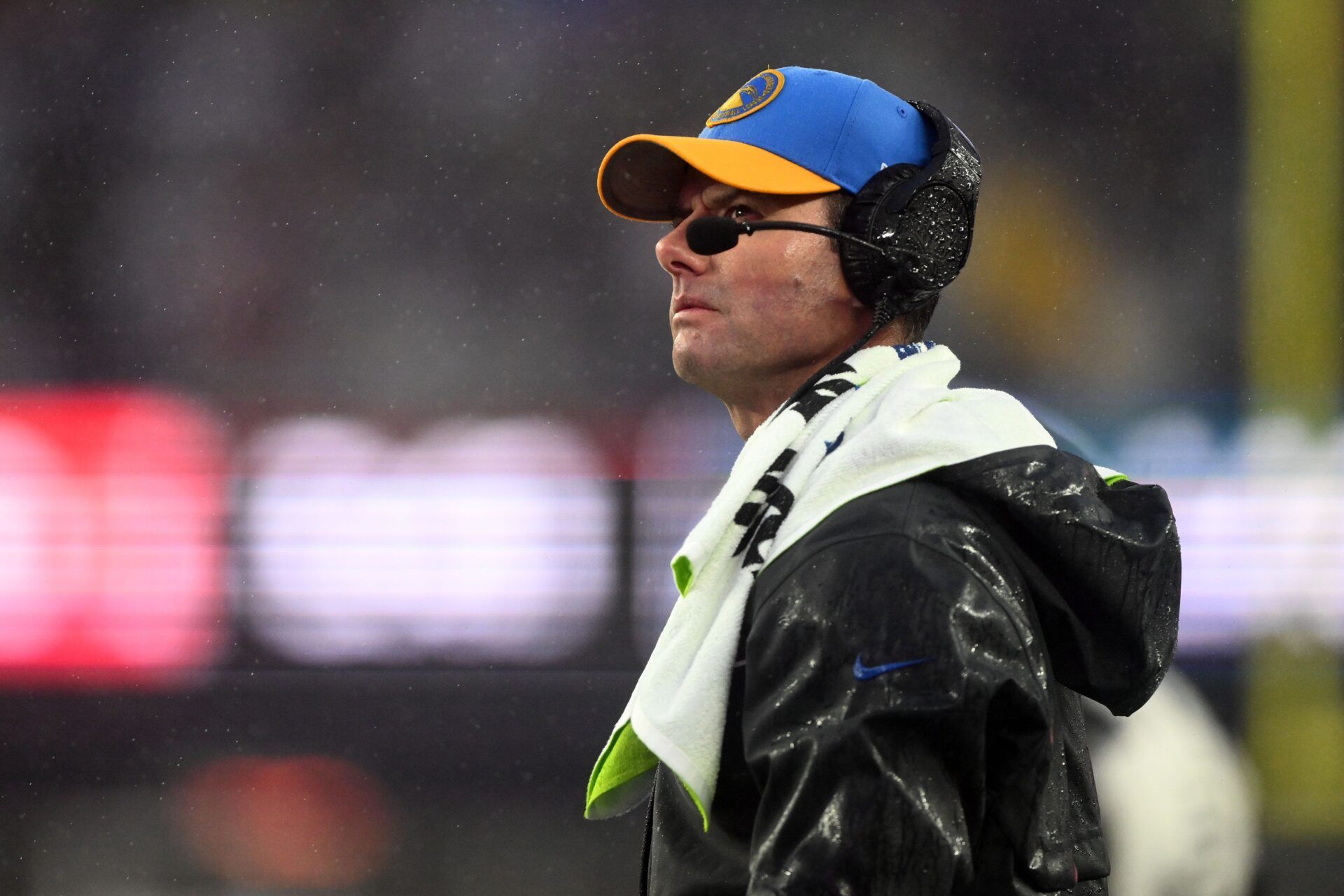 Los Angeles Chargers head coach Brandon Staley watches a play against the New England Patriots during the second half at Gillette Stadium.