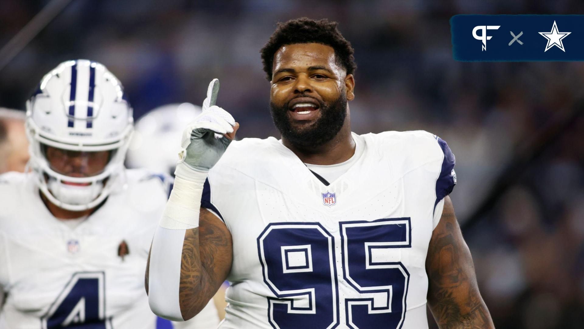 Dallas Cowboys defensive tackle Johnathan Hankins (95) smiles as he walks off the field before the game against the Philadelphia Eagles at AT&T Stadium.